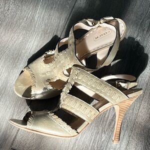 Coach Gold Open-Toe Strappy High Heel Sandals